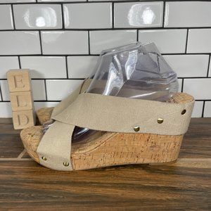 Lucky Brand Miller Womens Size 10 Shoes Beige Platform Wedge Cork Comfort Sandal